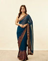 Teal Blue Stone Embellished Paisley Embroidered Saree